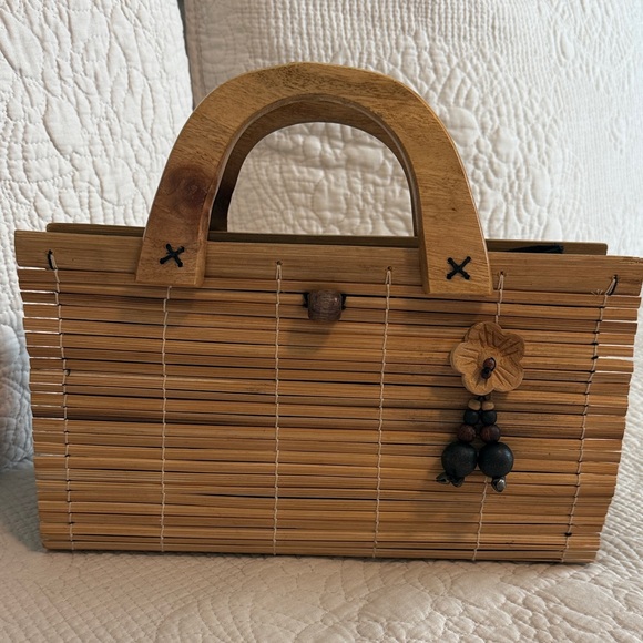 Vintage Handbags - Vintage collapsible Natural Bamboo Women’s Handbag boho cottage core